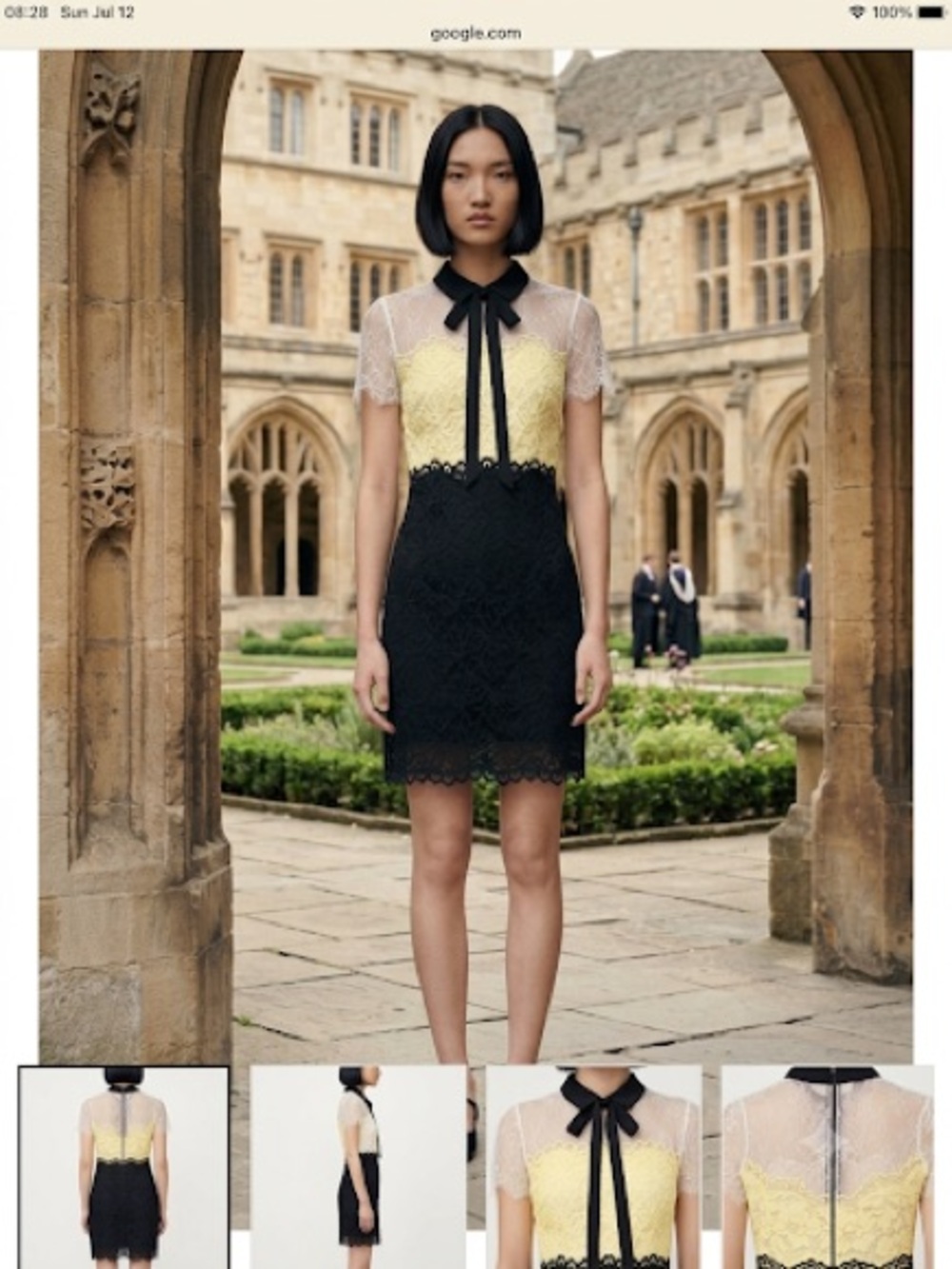 Sandro Black and White Lace Mini Dress with Sheer Yoke and Neck Bow